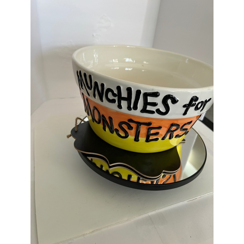Serving Bowl Halloween White Orange Yellow Munchies for Monsters Collectible